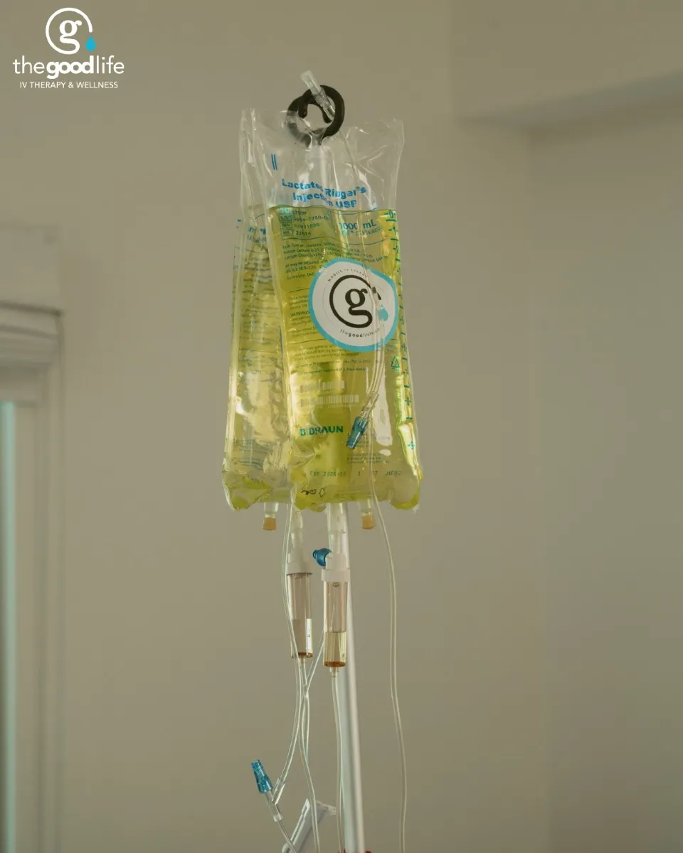 A Good Life IV bag hanging on a stand
